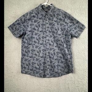 Eddie Bauer Shirt Mens TXL Blue Button Up Short Sleeve Pocket Collared Fish